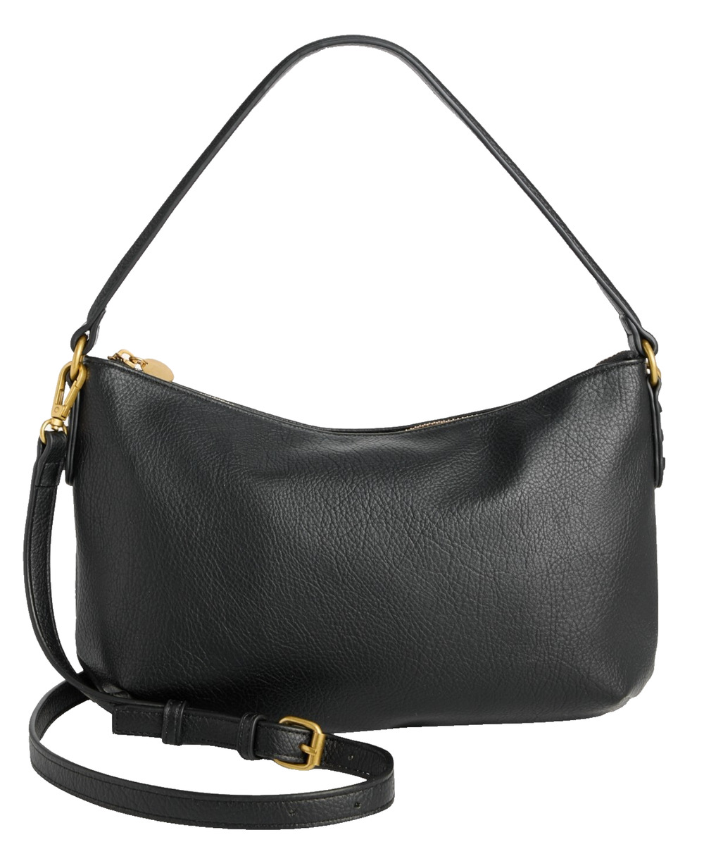 Style & Co Medium Zippered Shoulder Bag/Crossbody-Faux Pebbled Leather-Black-NWT